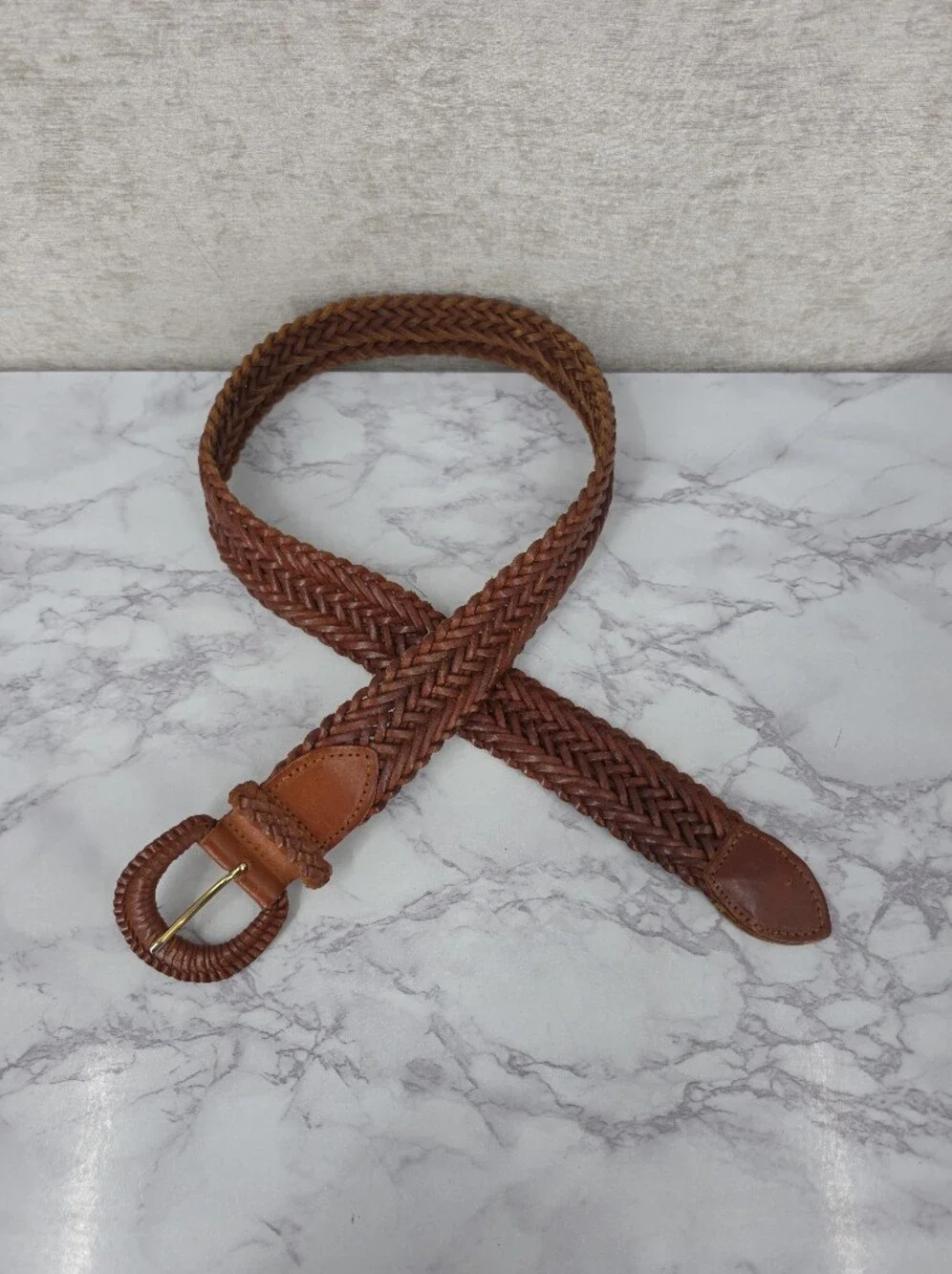 Y2K Leather Belt Woven Braided Orangey Brown Boho Coastal Cowgirl
